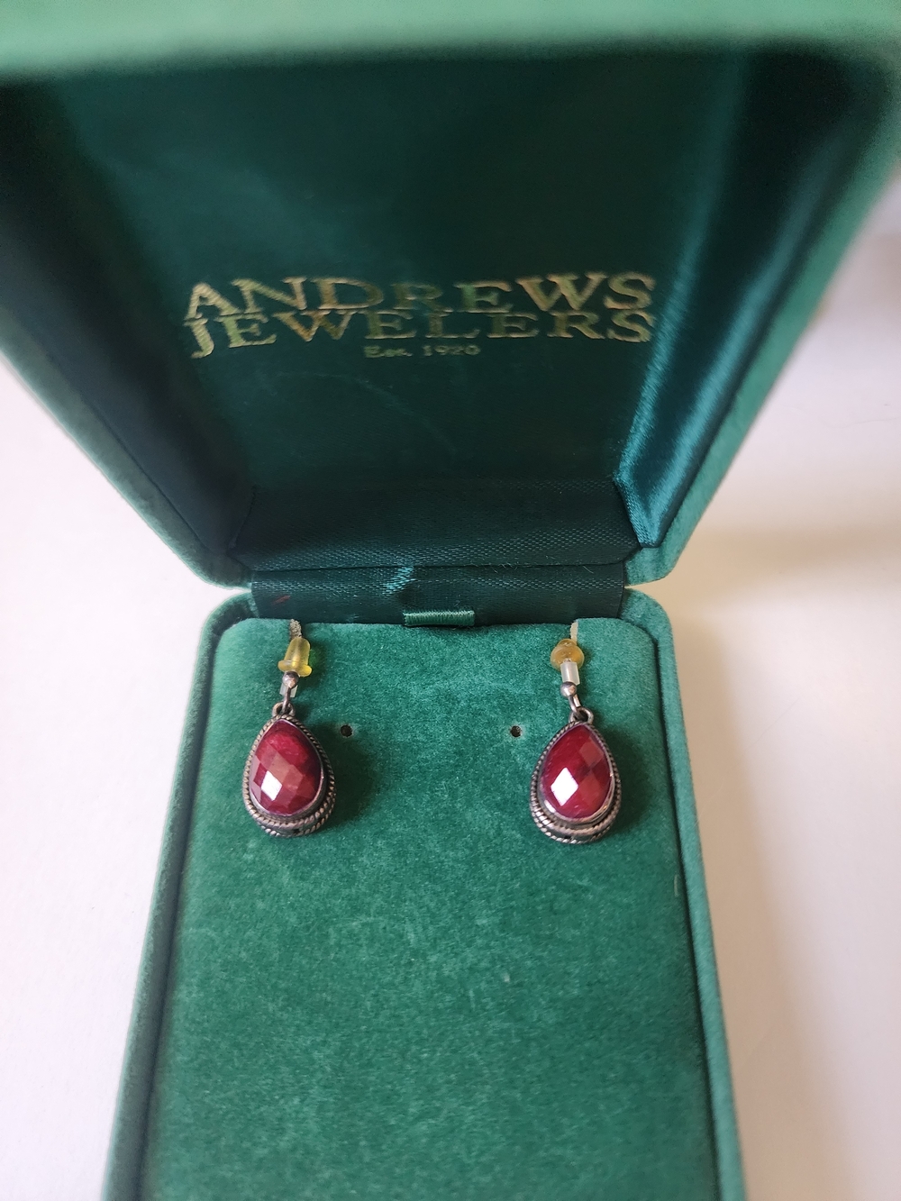 Red Teardrop Ruby Drop Earrings - Silver